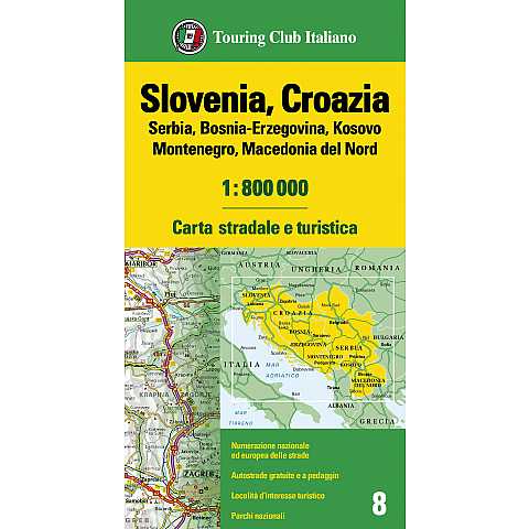 Slovenia, Croazia, Serbia, Bosnia-Erzegovina, Kosovo, Montenegro, Macedonia del Nord 1:800 000