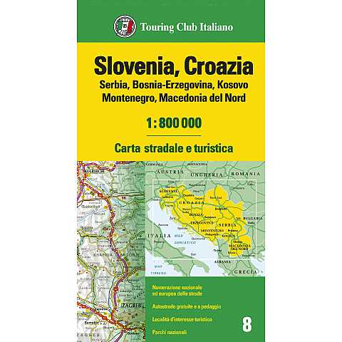 Slovenia, Croazia, Serbia, Bosnia-Erzegovina, Kosovo, Montenegro, Macedonia del Nord 1:800 000